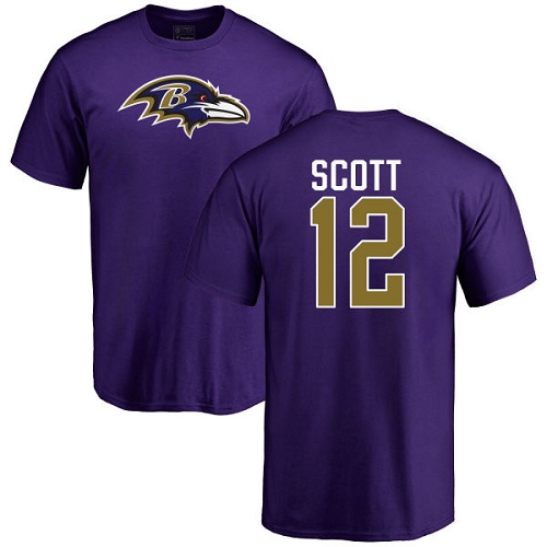 Men Baltimore Ravens Purple Jaleel Scott Name and Number Logo NFL Football #12 T Shirt->nfl t-shirts->Sports Accessory